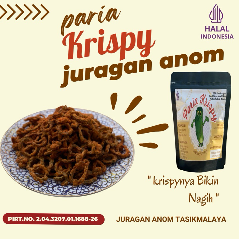 

Kripik Pare Krispy 55gr Keripik super gurih sehat dan enak