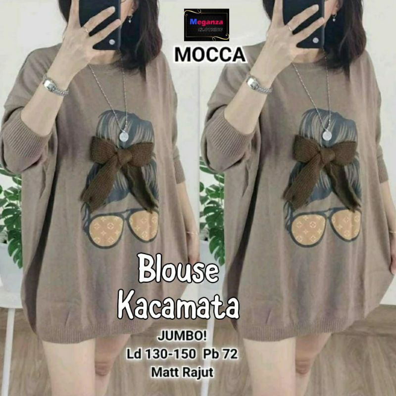 KAOS BAJU WANITA RAJUT SUPER JUMBO LD 130-150 CM KACAMATA BLOUSE RAJUT