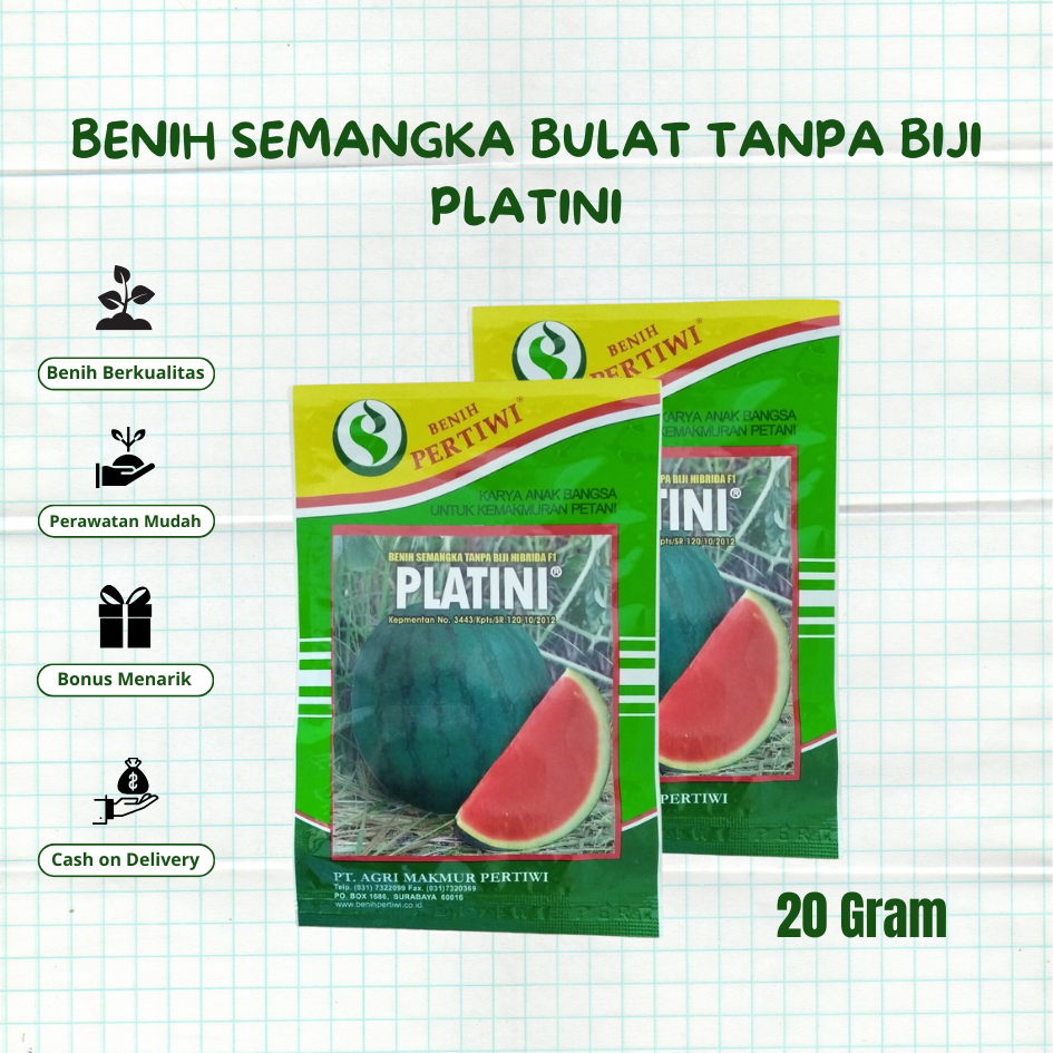 Benih Semangka Non Biji Hibrida F1 Platini 20 Gram - Cap Benih Pertiwi