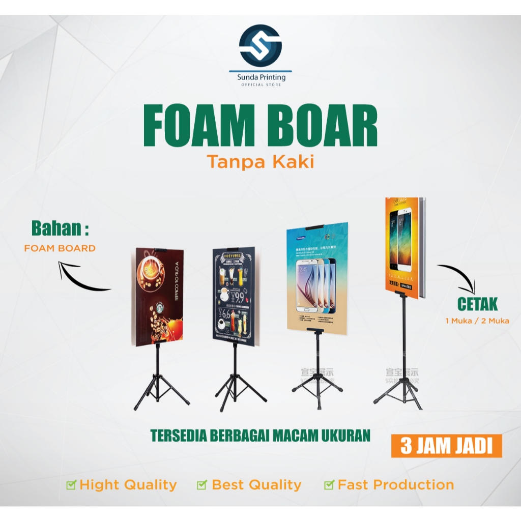 TRIPOD BANNER | FOAM BOARD | POSTER BOARD | CUSTOM 1MUKA TANPA KAKI / PLUS KAKI