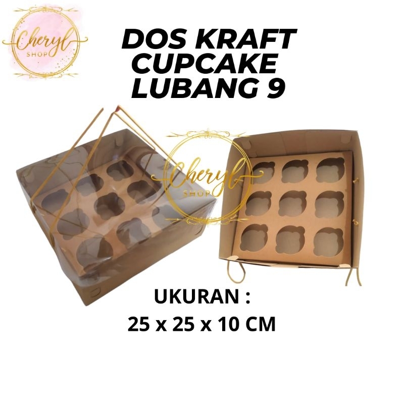 

(10 PCS) DOS / DUS KRAFT CUPCAKE TALI LUBANG 9 TUTUP MIKA UK 25 x 25 x 10 CM / Kardus Box Kotak Hampers Kraft Cupcake Tali Tutup Mika