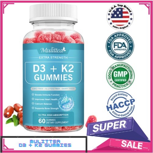 Mulittea Permen Jelly Vitamin D3 K2 Untuk Anak-Anak & Dewasa Mendukung Kesehatan Otot Tulang Gigi