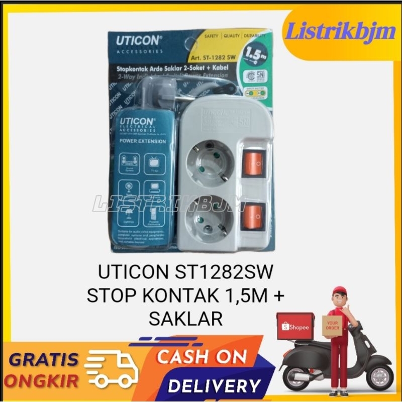 STOP KONTAK UTICON 2 LUBANG + SAKLAR+ KABEL 1,5 METER