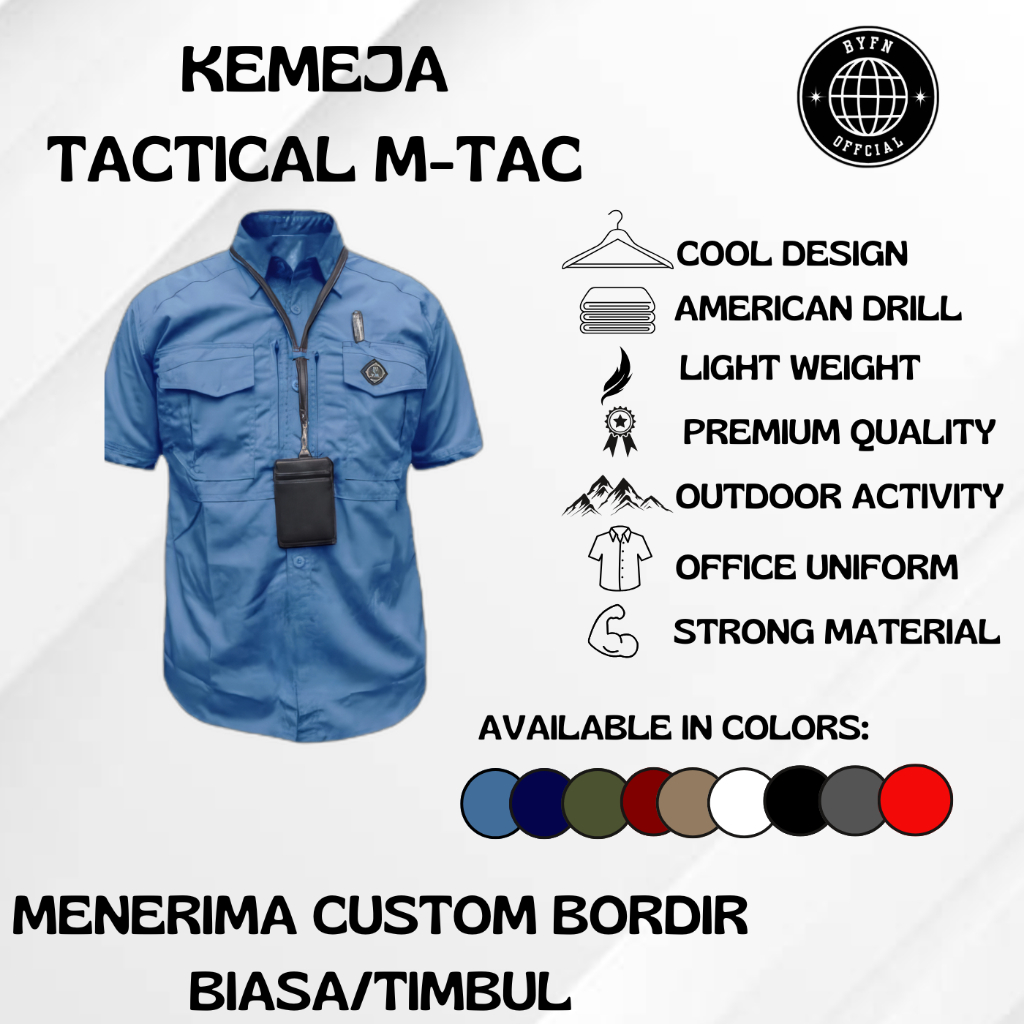 (CUSTOM BORDIR) Kemeja MTAC Lengan Pendek Baju Seragam Kerja Lapangan Outdoor Tactical Biru Muda PDH