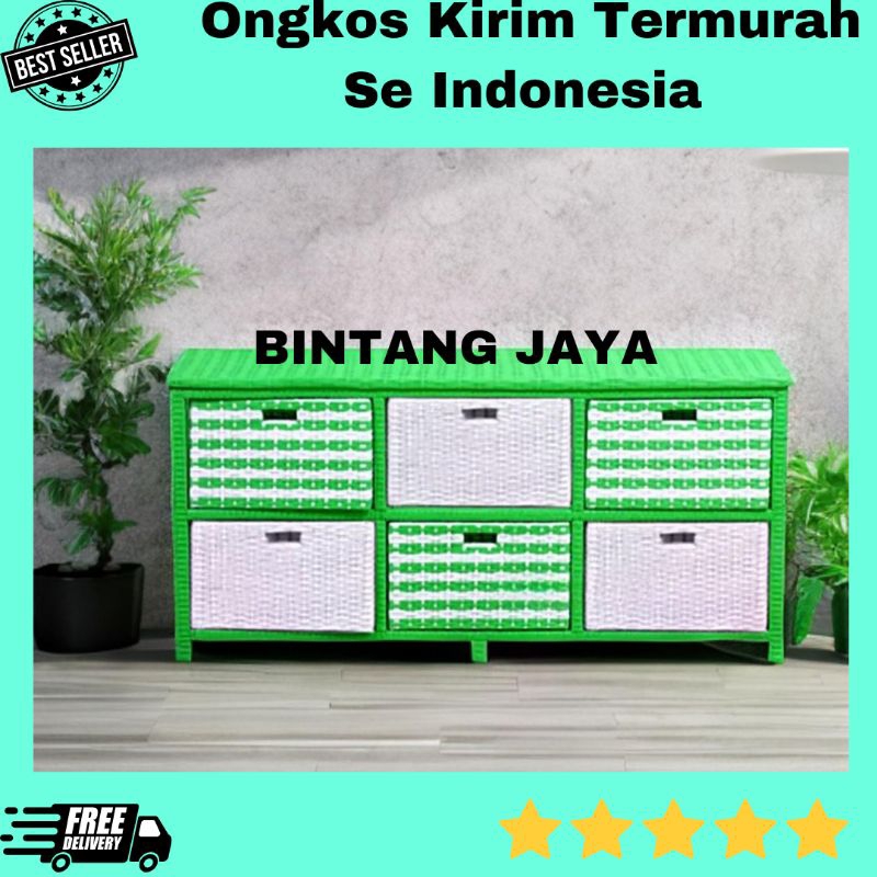 Lemari Rotan Sintetis 6 Laci Motif Lemari Plastik Meja Tv Serbaguna Murah