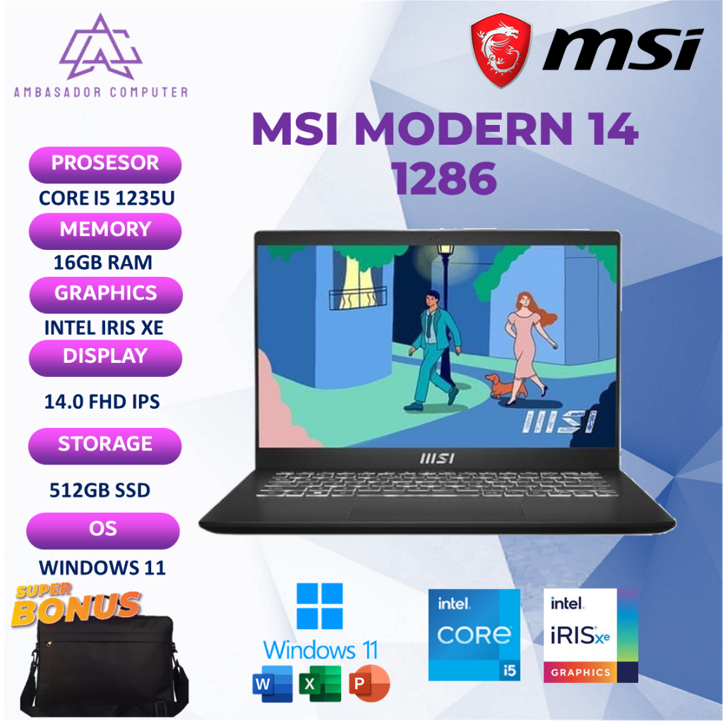 Msi Modern 14 i5 1235U 16Gb 512Gb Full HD IPS Windows11+OHS