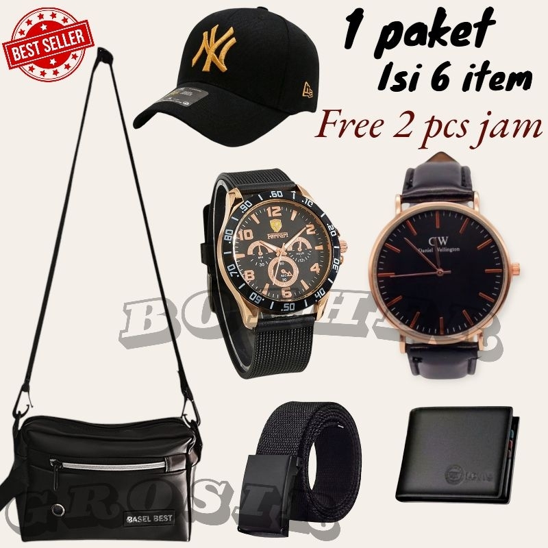 (BROTHER GROSIR PAKET STYLE COMBO PRIA 6IN1)Beli Tas Selempang Pria,Tas Selempang Keren,Gratis Topi 