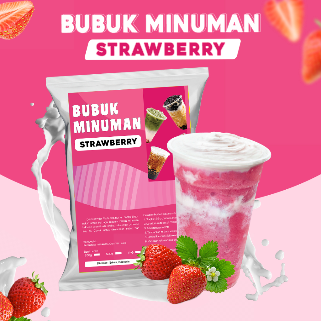 

BUBUK MINUMAN RASA STRAWBERRY / SERBUK MINUMAN RASA STRAWBERRY / BUBUK MINUMAN BOBA RASA STRAWBERRY