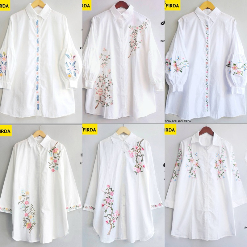 FIRDA - Kemeja Blouse Tunik Bordir Jumbo Oversized Kemeja Wanita Motif Bordir Bunga Blouse Tunik Kem