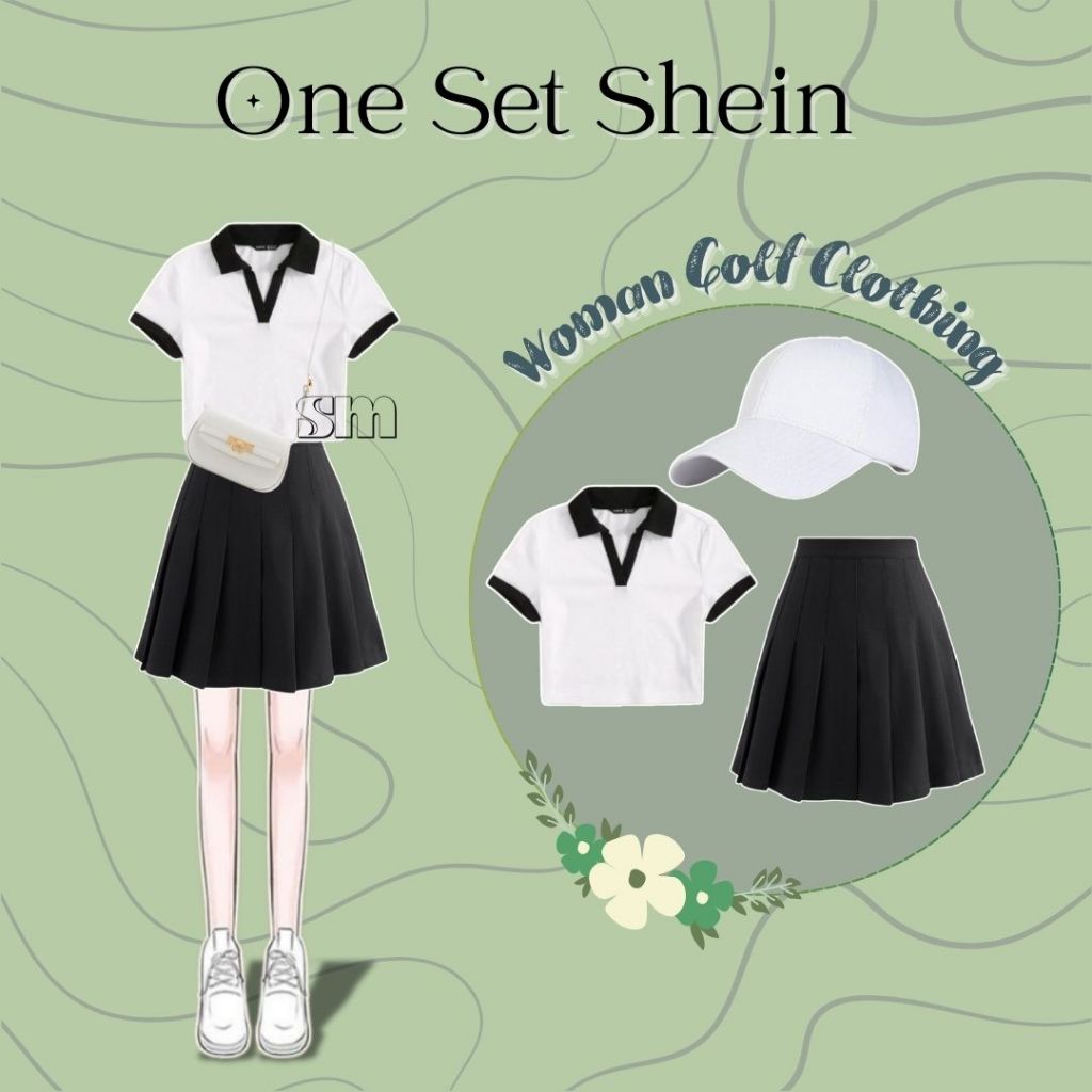 One Set Shein 3in1 (Topi + Kaos + Rok) Woman Golf Clothing OOTD