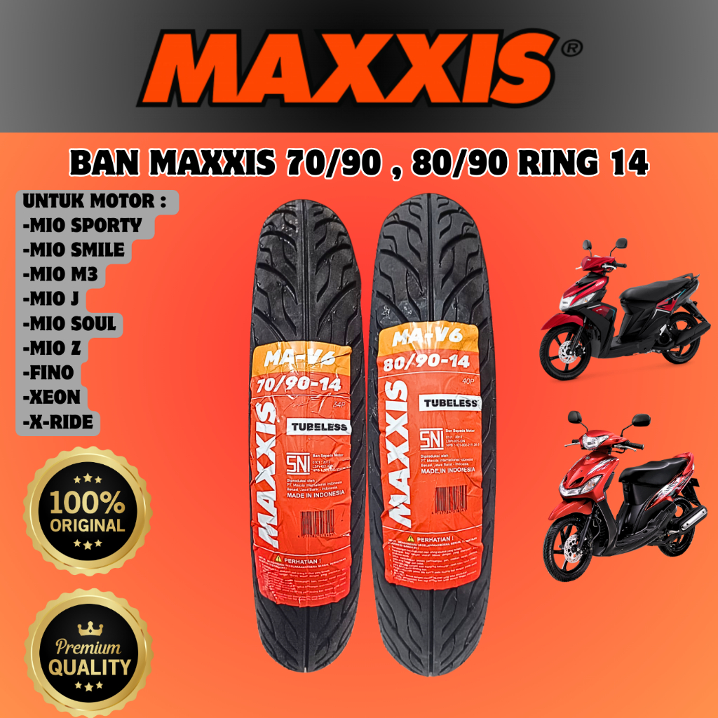 PAKET BAN MAXXIS ( 70/90 14 & 80/90 14 ) TUBELESS DEPAN BELAKANG MOTOR YAMAHA MIO FINO SOUL MIO M3