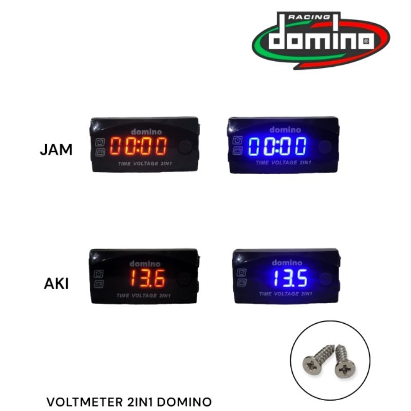 Voltmeter Motor Dan Jam Digital 2 in 1 Domino Volt meter Amper Aki Jam Digital Waterproof
