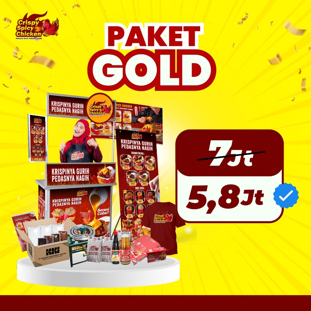 Kemitraan Fried Chicken Murah Kekinian Franchise Laris Paket Promo Crispy Spicy Chicken | Paket Gold