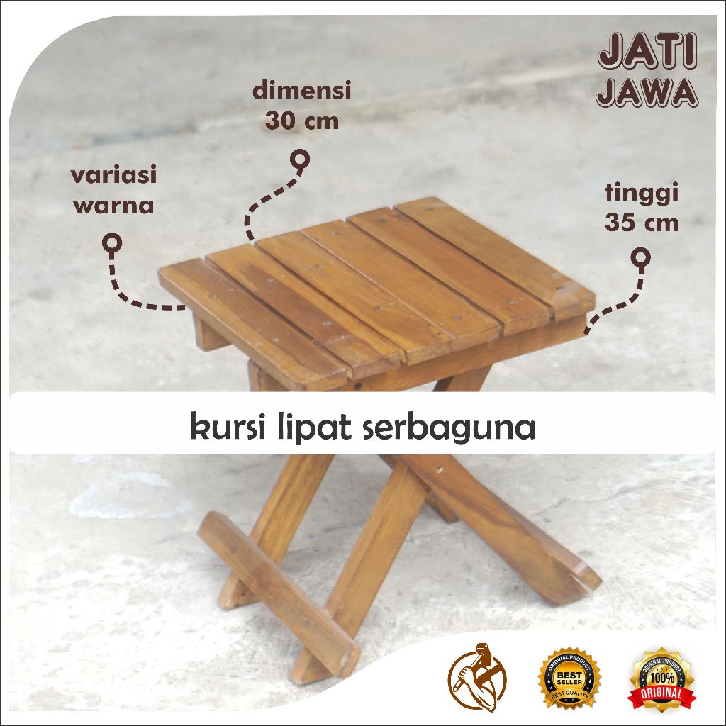 Kursi Lipat Portable Mini Tatakan Galon Dispenser Ukuran 30x30x35 cm Bahan Kayu Jati