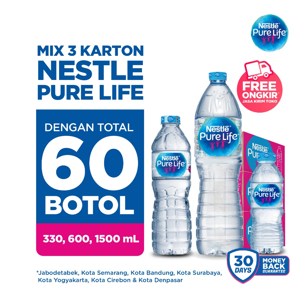 

Nestle Pure Life 3 Karton - 330, 600, 1500ml / Pure Life / Air Mineral / Air Mineral Botol