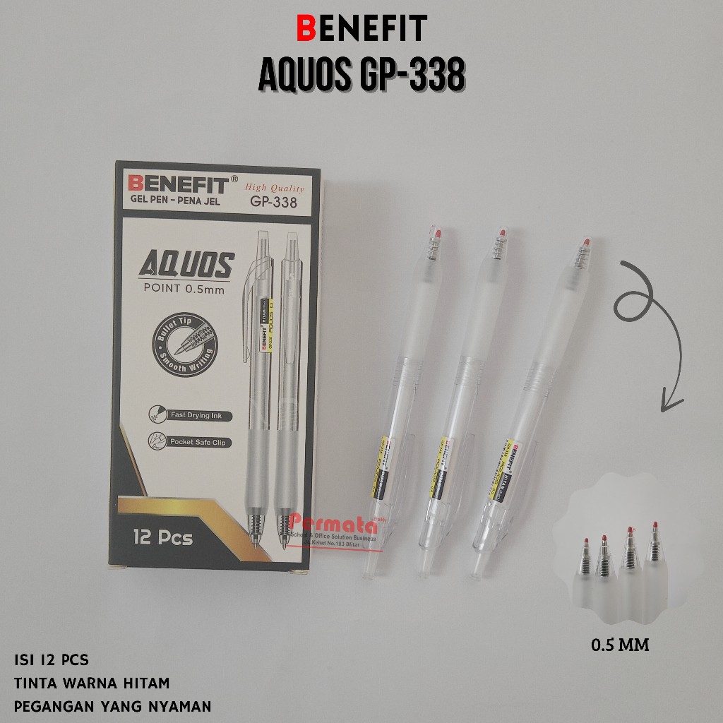 

Ballpoin Pulpen BENEFIT AQUOS GP-338 High Quality 0,5 MM Lembut