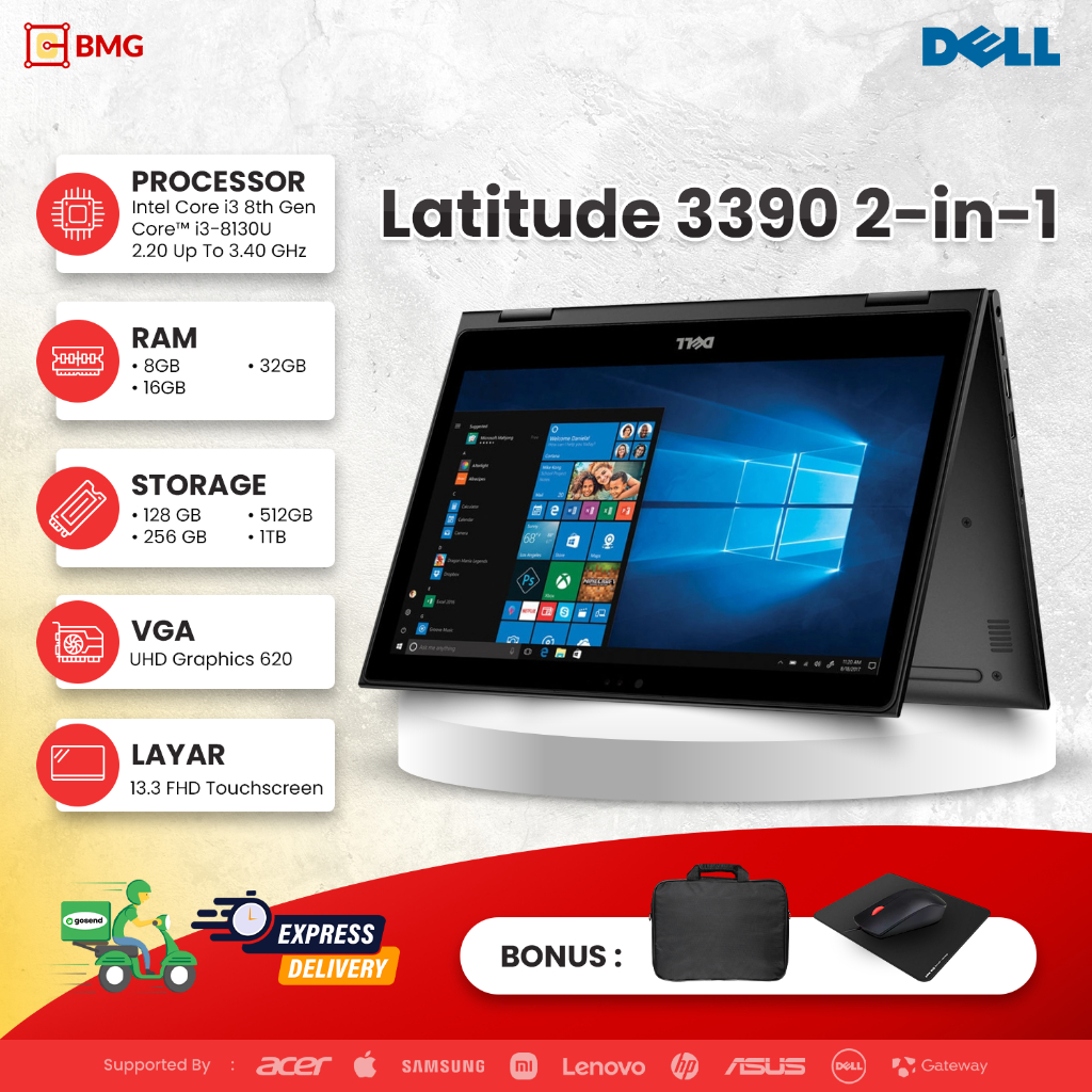 Sewa Laptop Dell Latitude 3390 i3 - 8130U - Laptop 2 in 1 Touchscreen