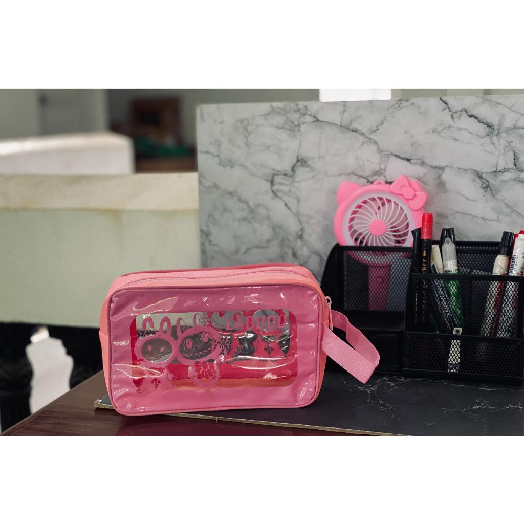 

Tempat Pensil Kotak Tas Kosmetik makeup Sabun Organizer Travel Bag Mika Bening Labubu