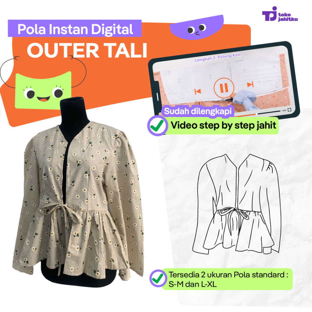 Pola Jahit Outer Tali Instant Digital / Pola Digital Instan / Pola Outer Tali Digital