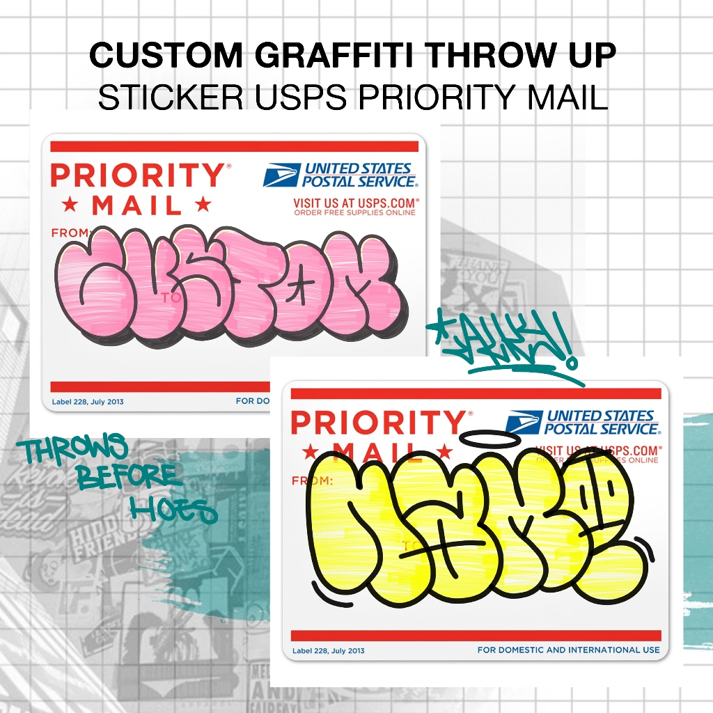 

Big Sticker | Custom Graffiti Throw Up Sticker Premium | USPS Priority Mail | 20 PCS, Nama Sendiri