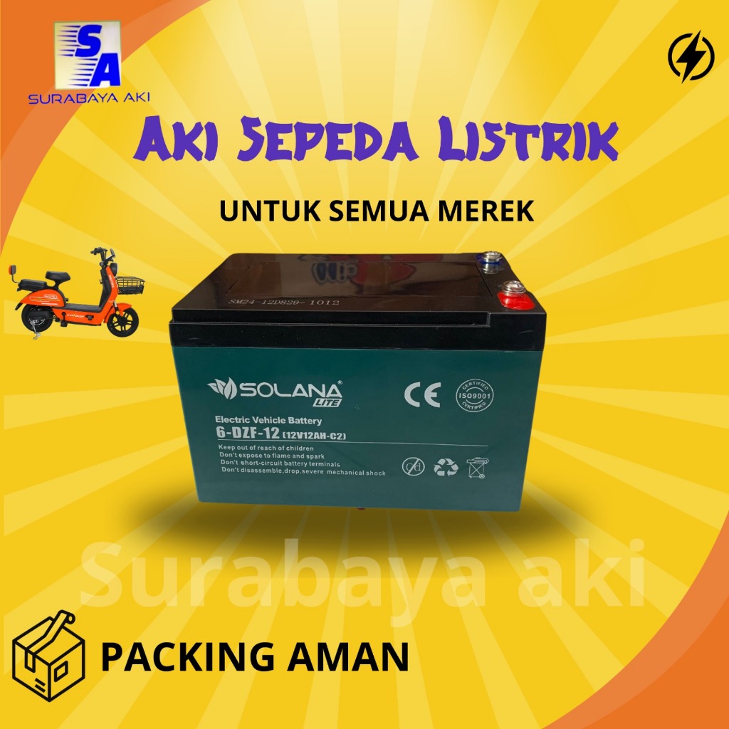 AKI BATERAI SEPEDA MOTOR LISTRIK SELIS EVB 6DZF12 12v 12ah DEEP CYCLE SOLANA 12V 12AAH LITE SOLANA 1