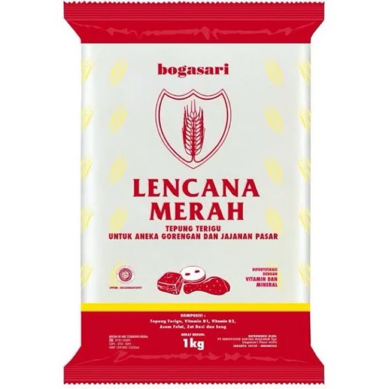 

Tepung Terigu Bogasari Lencana Merah 1 kg ( 1 carton isi 12 x 1 kg )