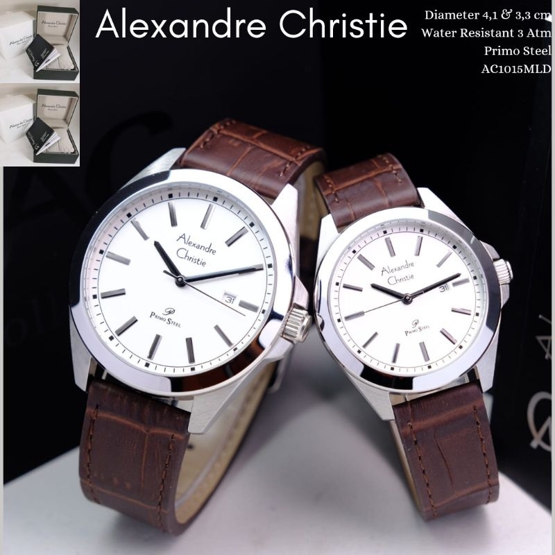 Alexandre Christie ORIGINAL jam tangan pria couple AC1015 silver brown tali kulit Alexander 100% ori
