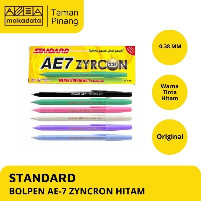 

BALLPOINT / BOLPEN / PULPEN STANDARD AE-7 ZYRCON 0.38 HITAM (1 PAK)