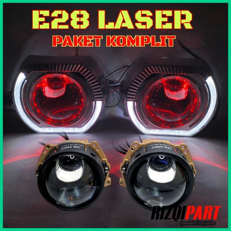 Paket komplit Biled projie Vahid e28 single laser | lampu utama mobil dan motor lensa 3 inch sepasan