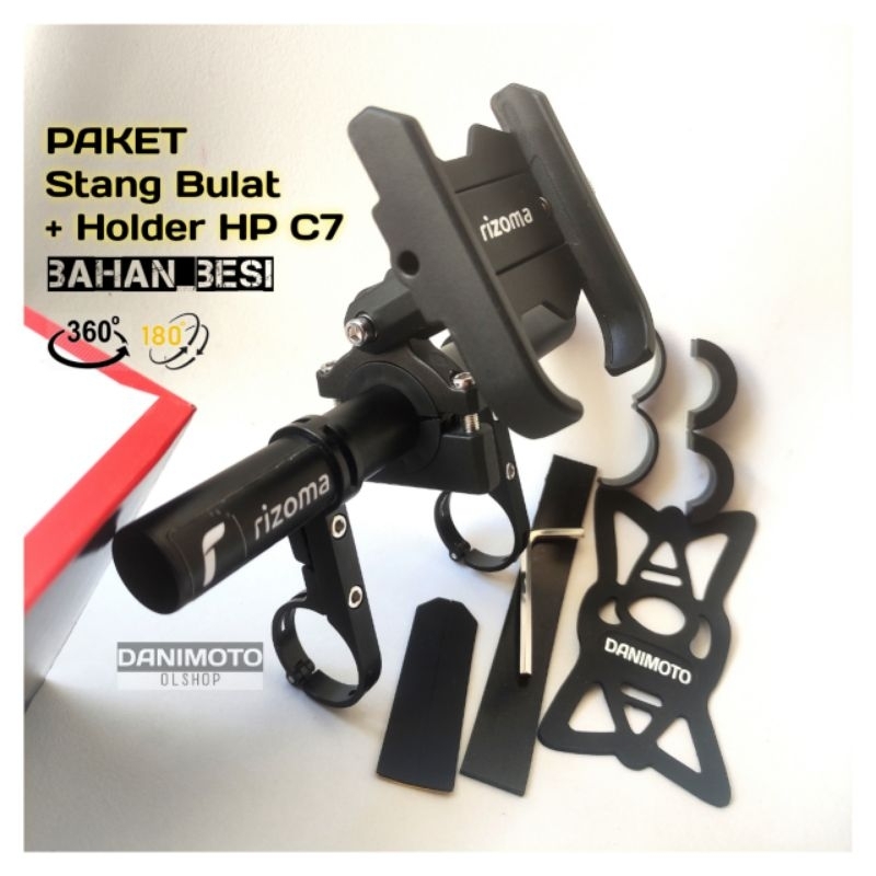 Holder HP C7 Plus Handlebar Extender Stang Bulat Alloy Motor ADV PCX Beat Street Vixion CB150R Fox R