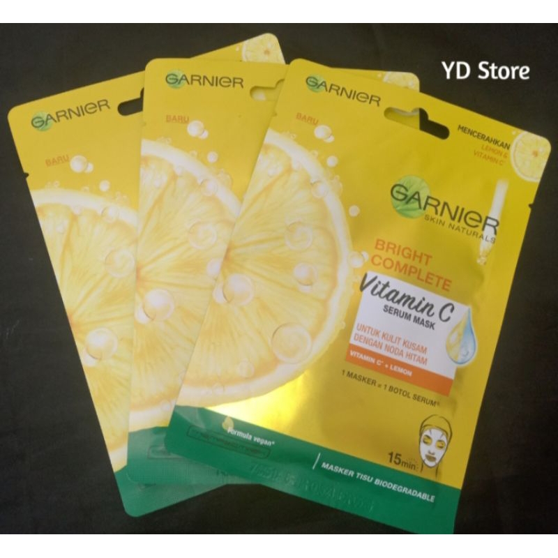 Garnier Serum Mask Bright Complete Lemon / Garnier Masker wajah vitamin C / GARNIER Serum Mask Sakur