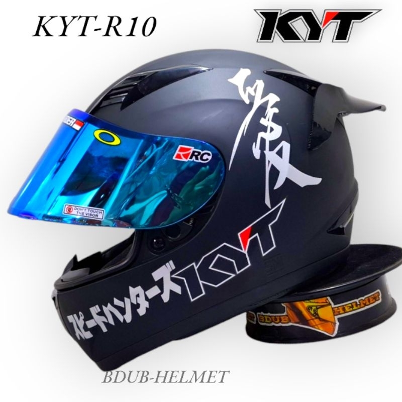Helm KYT R10 Black dof Black glos paket ganteng 100% original KYT