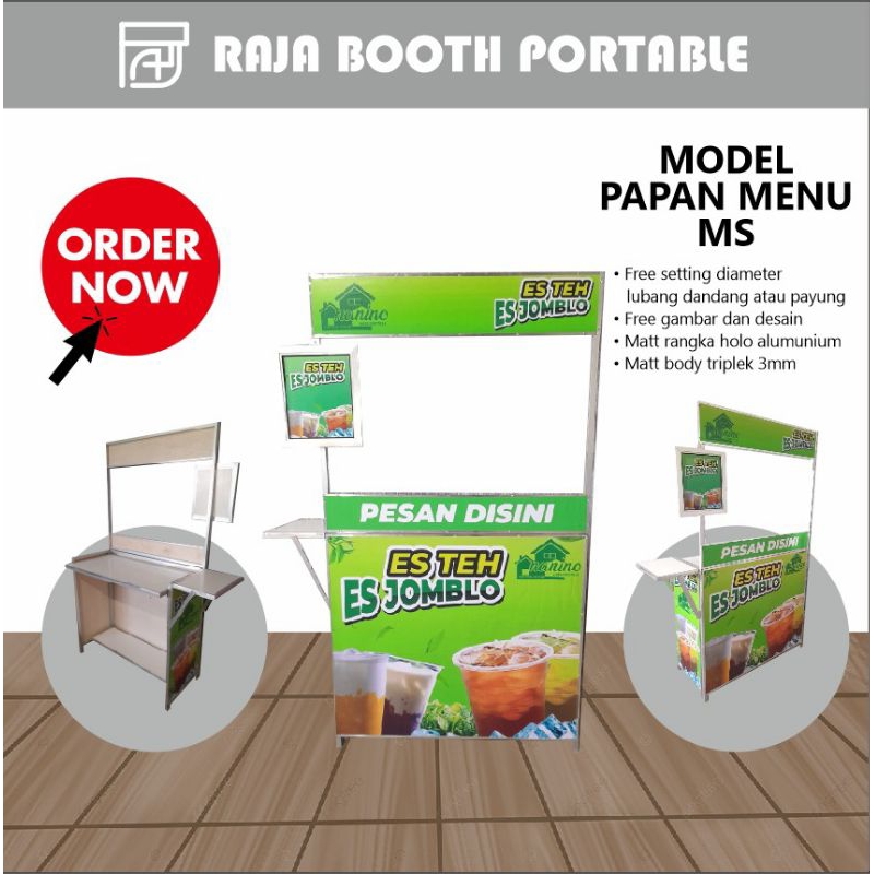 Booth Portable Gerobak Lipat Model Meja Samping Bonus Papan Menu Ukuran 60, 80, 100, 120 Event Desk 