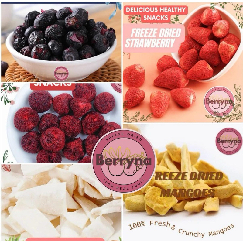 

Berryna Strawberry Kering 50/30g Freeze Dried buah asli kering snacks Food Cemilan stroberi kering buah kering stroberi snack Asem manis