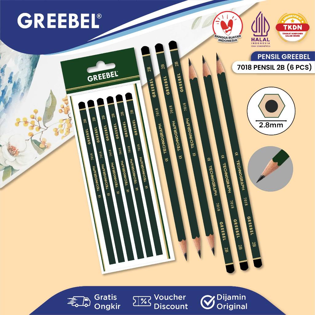 

GREEBEL Pensil Tulis 2B 7018 (6PCS/SET) Pensil Kayu Ujian / Pencil Grafit Graphite / Pensil Gambar