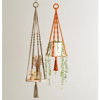 Tempat Tanaman Macrame, Rak Tanaman Gantung, Gantungan Tanaman Kayu, Gantungan Tanaman Macrame, Rak 