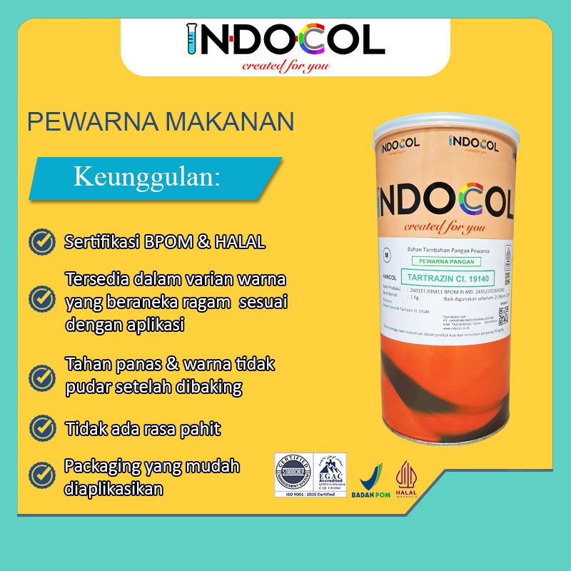 

Pewarna Makanan INDOCOL TARTRAZINE CI.19140 (HC)