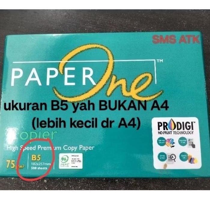 

PaperOne HVS Ukuran" B5* 75gr (BUKAN A4)