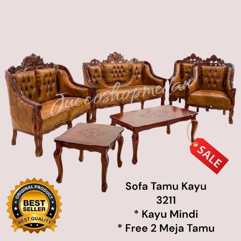 [ Jucco ] Sofa Tamu Kayu Romawi 3211 Minimalis - Sofa Tamu Kayu MuraH Free Meja Tamu Kayu  2 - Medan