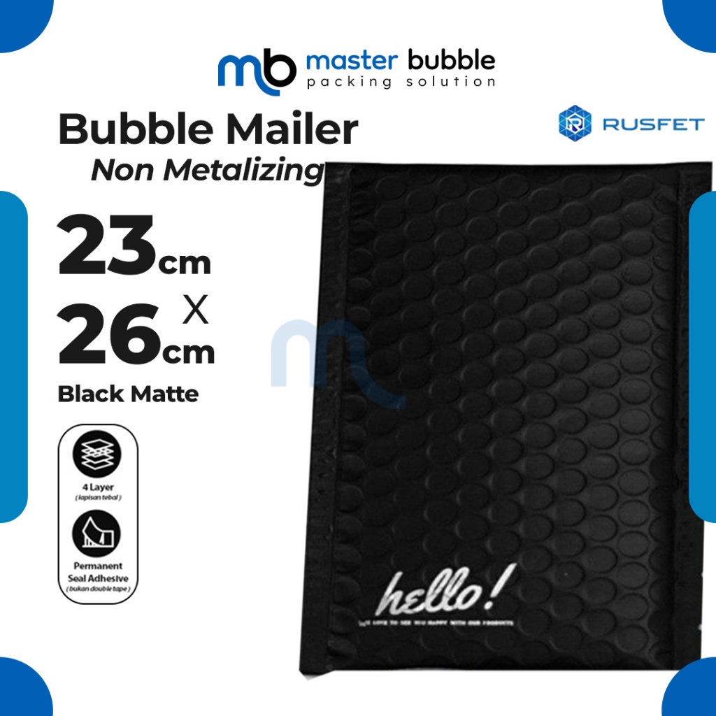 Amplop Envelope Bubble Mailer Hitam 23 x 26 cm / Security Bag Mailer  - Rusfet Harga Ecer Satuan