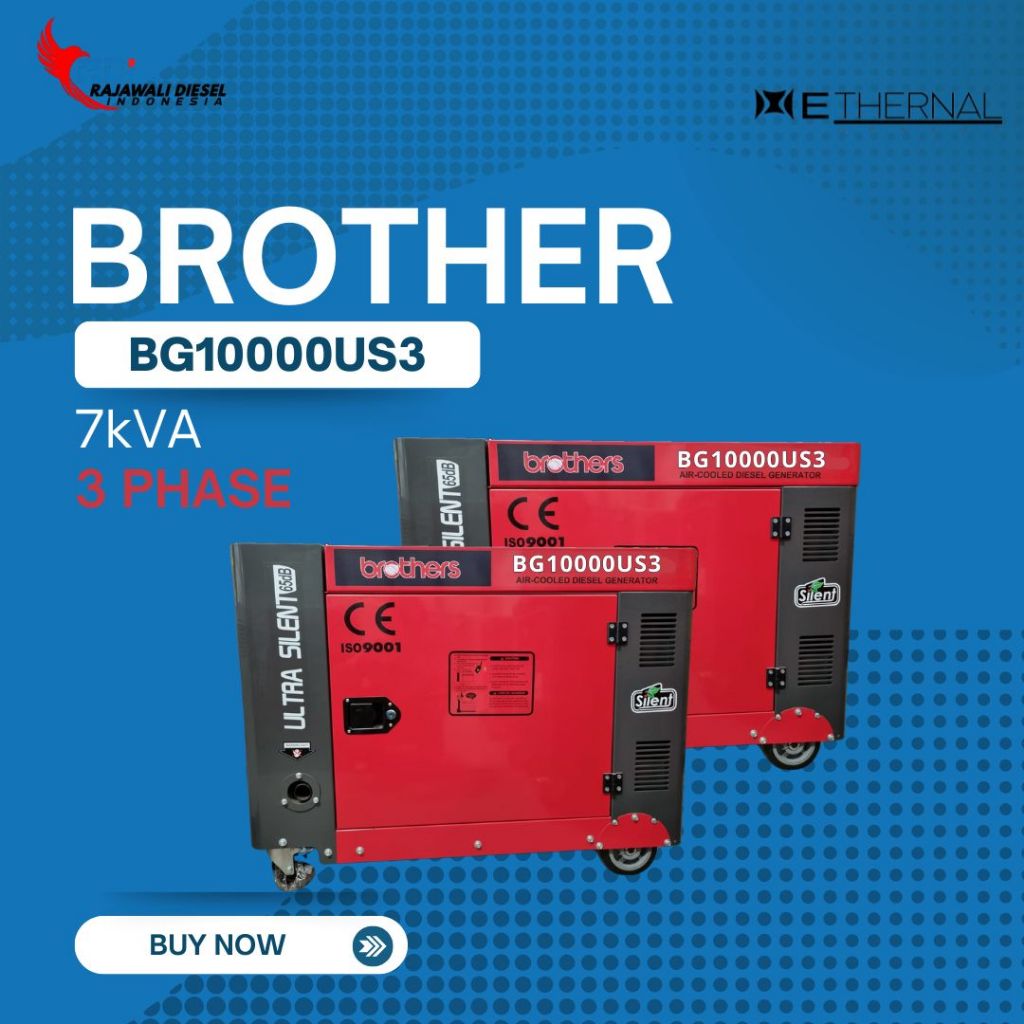 GENSET DIESEL 7 KVA / 5000 WATT 3 PHASE BROTHERS BG10000US3 HONDA TECH