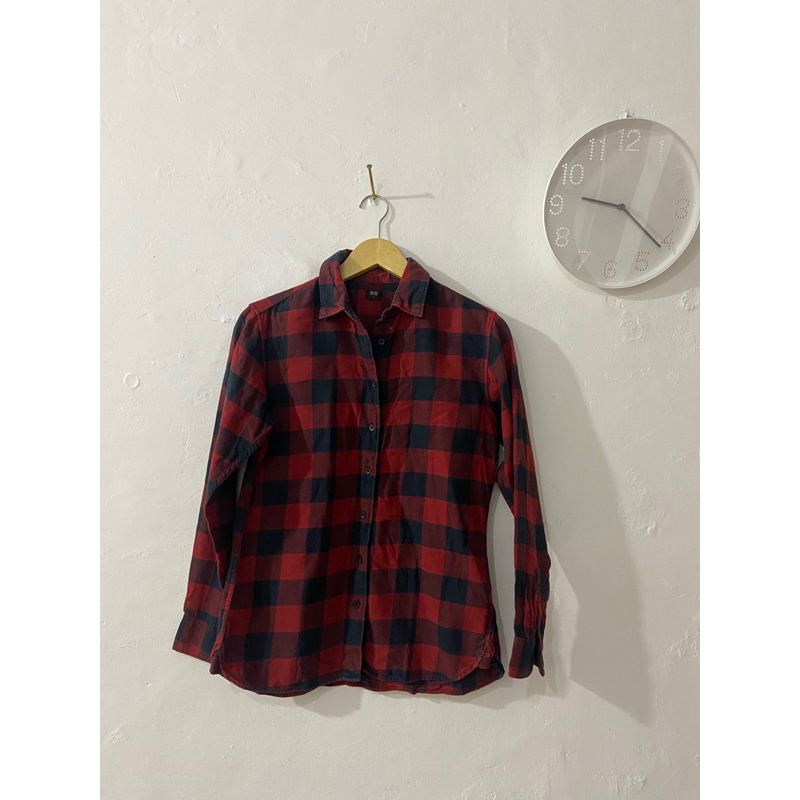Kemeja Flannel Uniqlo Merah Hitam