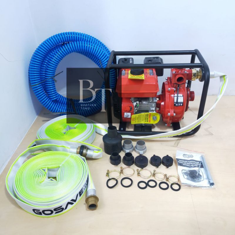 Paket Mesin Pompa Pemadam Kebakaran Selang, dan Adaptor Penyambung