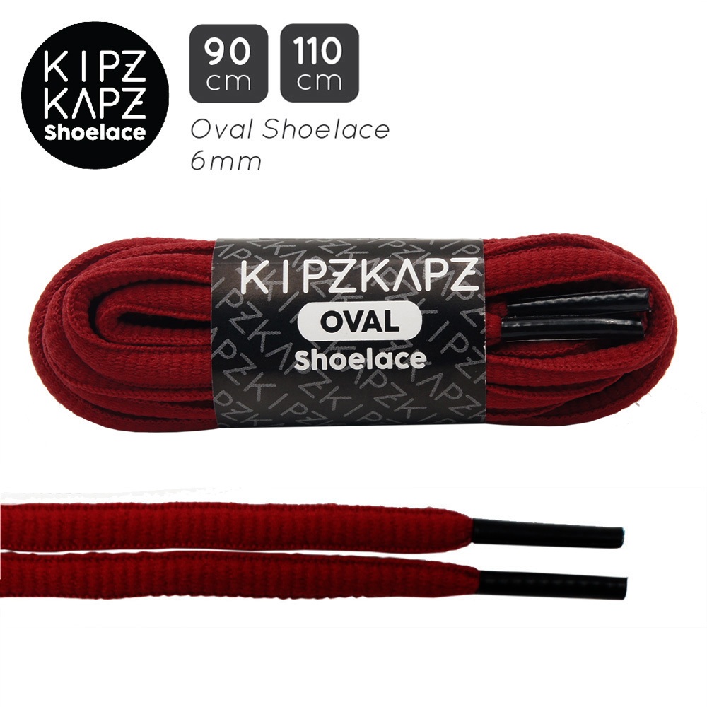 KIPZKAPZ TALI SEPATU LONJONG - OVAL SHOELACE 6MM - OSP9 MAROON WITH BLACK TIPS - 90CM 110CM