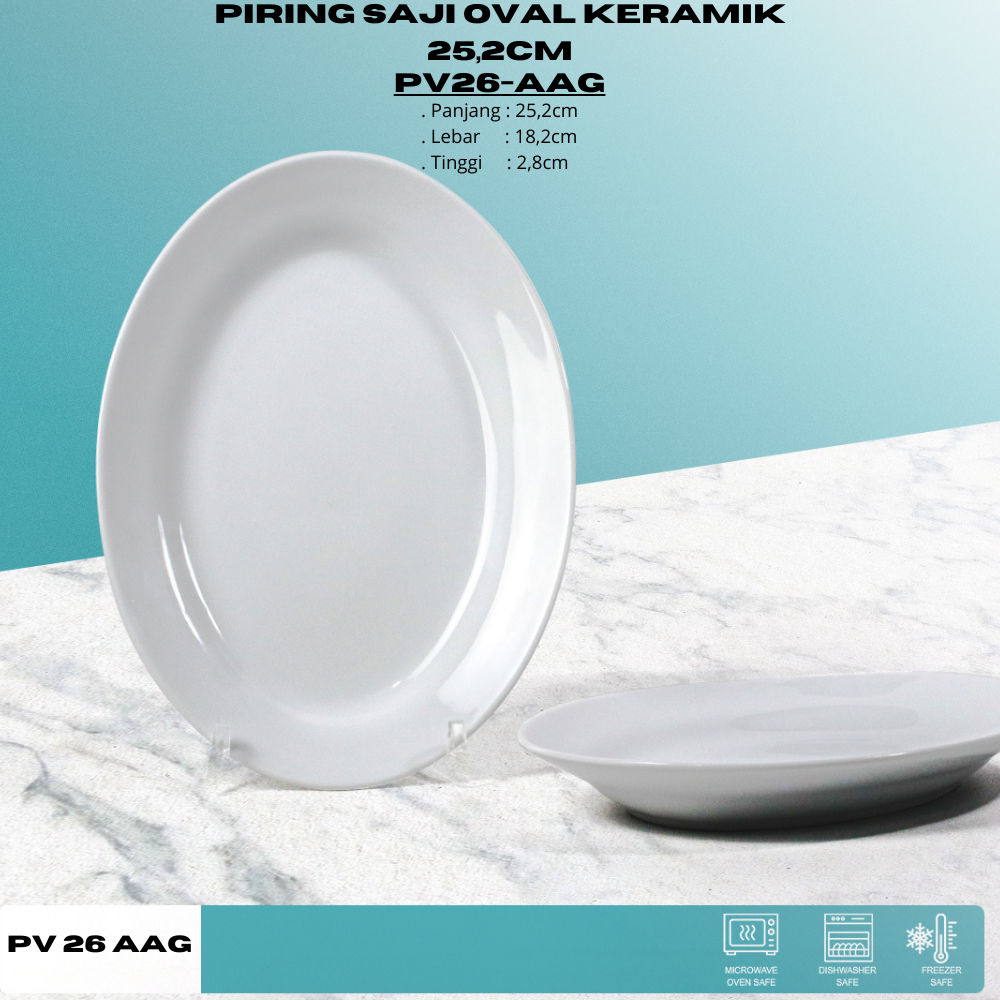 Piring Saji Oval Keramik 25,2CM (1PCS) Polos By Indo Keramik Oval Plate Murah Serbaguna Berkualitas 