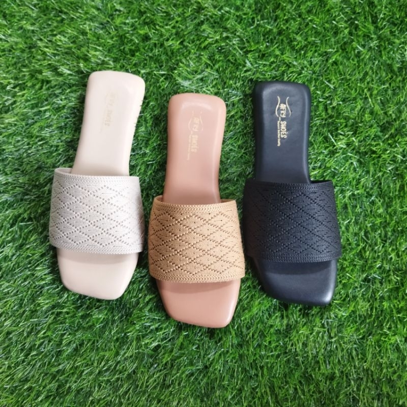 Yury sendal Flat wanita sendal selop kokop rajut