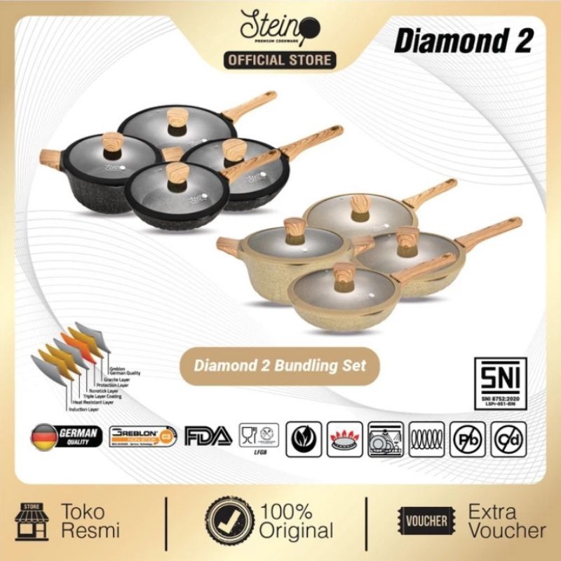 STEIN COOKWARE Diamond 2 Set | Set Panci Wajan 8IN 1