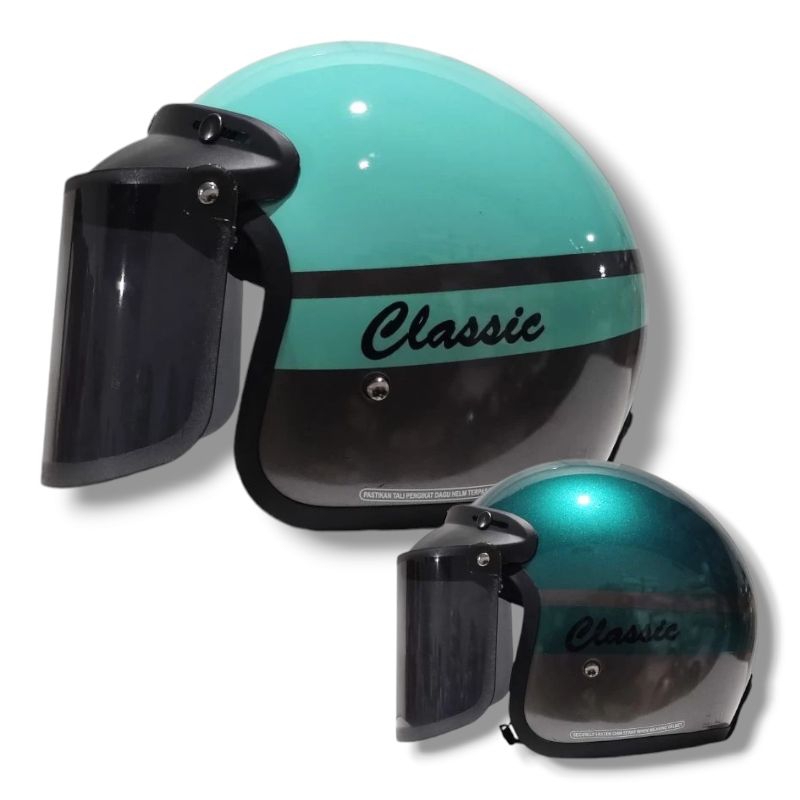 Helm Bogo Polos Classic Kaca Datar Smoke_Helm Bogo Dewasa Kaca Flat_Helm Bogo  Pria Wanita SNI Free 