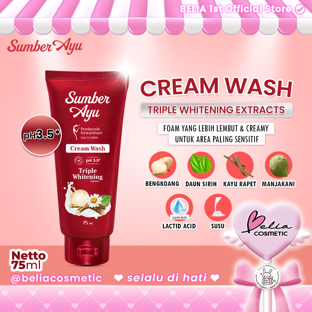 ❤ BELIA ❤ SUMBER AYU Feminine Hygiene Cream Wash Whitening Extract 75ML | Pembersih Kewanitaan Daun 