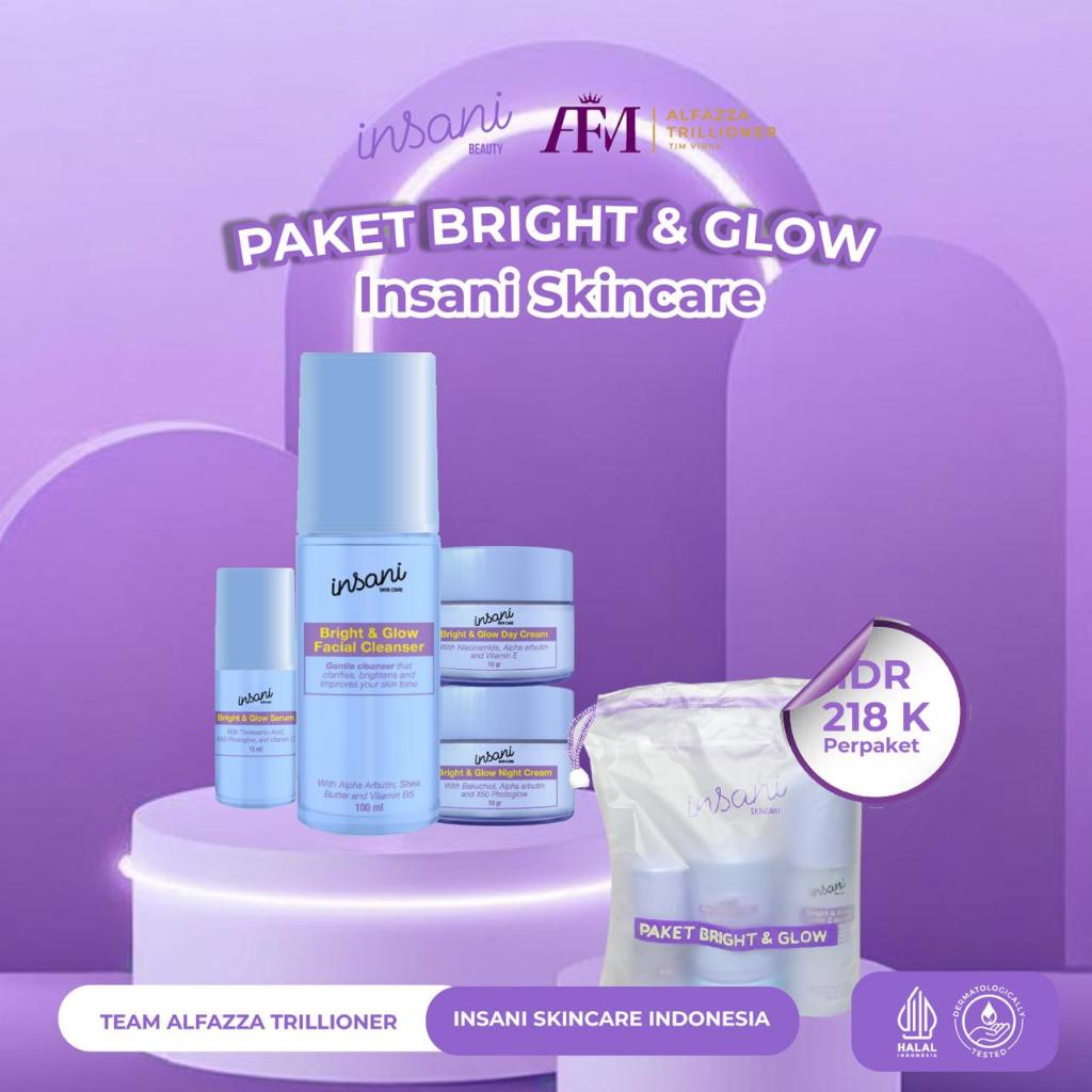 Insani Skincare Paket Acne Bright & Glow Official Makassar BPOM | Mencerahkan Wajah Flek Noda Hitam 